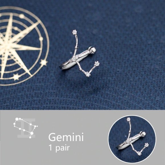 *925 Sterling Silver Zodiac Earrings Cuff-Gemini - Picture 1 of 6